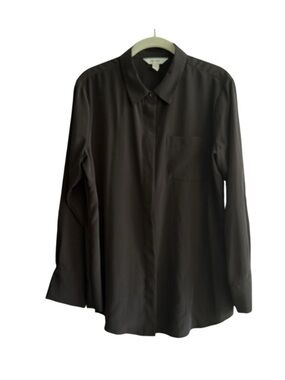 NEW Nine West Button Down Shirt Long Sleeve Blouse Chest Pocket Black Size LP
